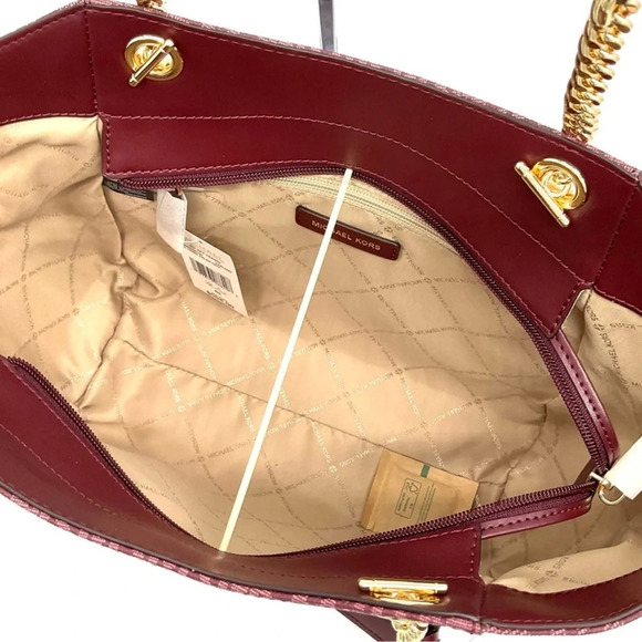 Michael Kors Large Jet Set Travel Chain Shoulder Bag Ruby Red - Picture 9 of 10